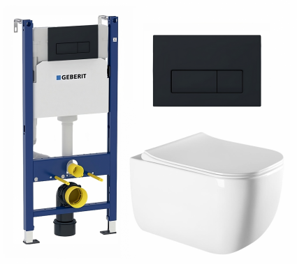 Комплект 3 в 1 инсталляция Geberit Duofix + Унитаз подвесной Vincea Form VT1-35 + кнопка черная матовая