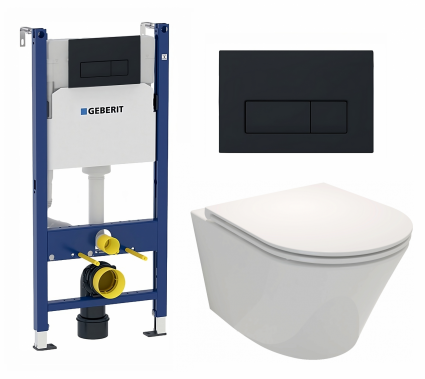 Комплект 3 в 1 инсталляция Geberit Duofix +  Унитаз подвесной Jacob Delafon Rodin+ EDY102-00 + кнопка черная матовая