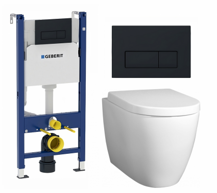 Комплект 3 в 1 инсталляция Geberit Duofix + Унитаз подвесной BelBagno Marino + кнопка черная матовая