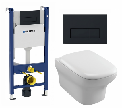 Комплект 3 в 1 инсталляция Geberit Duofix + Унитаз подвесной Jacob Delafon Vox EDM102-00 + кнопка черная матовая