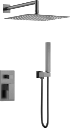Душевой комплект Boheme Qubic 474-3-GM С ВНУТРЕННЕЙ ЧАСТЬЮ, gun metal, цвет темный хром, шланг металлический 150 см