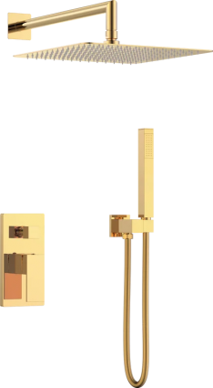Душевой комплект Boheme Qubic 474-3-G С ВНУТРЕННЕЙ ЧАСТЬЮ, gold, золото, шланг металлический 150 см