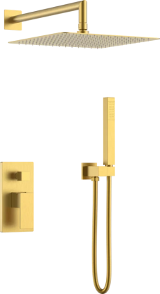 Душевой комплект Boheme Qubic 474-3-MG С ВНУТРЕННЕЙ ЧАСТЬЮ, matt gold, золото, шланг металлический 150 см
