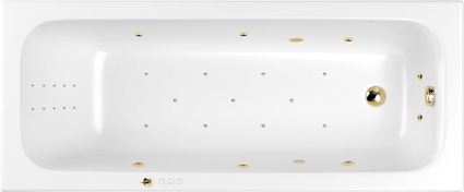 Акриловая ванна WHITECROSS Vibe 0105.180075.100.ULTRANANO.GL 180x75 см, с гидромассажем, с каркасом, со сливом-переливом, с донным клапаном, фурнитура золото, прямоугольная, пристенная