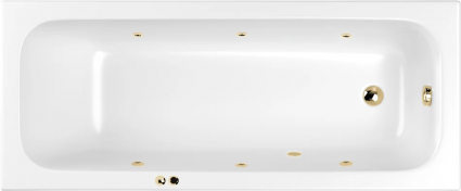 Акриловая ванна WHITECROSS Vibe 0105.180075.100.SOFT.GL 180x75 см, с гидромассажем, с каркасом, со сливом-переливом, с донным клапаном, фурнитура золото, прямоугольная, пристенная