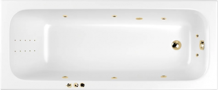 Акриловая ванна WHITECROSS Vibe 0105.180075.100.SMARTNANO.GL 180x75 см, с гидромассажем, с каркасом, со сливом-переливом, с донным клапаном, фурнитура золото, прямоугольная, пристенная