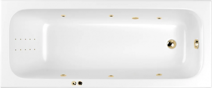 Акриловая ванна WHITECROSS Vibe 0105.180075.100.LINENANO.GL 180x75 см, с гидромассажем, с каркасом, со сливом-переливом, с донным клапаном, фурнитура золото, прямоугольная, пристенная