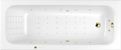 Акриловая ванна WHITECROSS Vibe 0105.170070.100.NANO.GL 170x70 см, с гидромассажем, с каркасом, со сливом-переливом, с донным клапаном, фурнитура золото, прямоугольная, пристенная