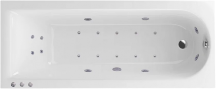 Акриловая ванна Excellent Aurum Lux WAEX.AUR15.LUX.CR 150x70 см, с гидромассажем, с каркасом, со сливом-переливом, прямоугольная, пристенная
