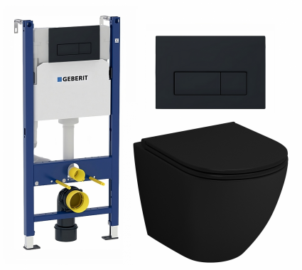 Комплект 3 в 1 инсталляция Geberit Duofix + Унитаз подвесной Grossman GR-4455BMS + кнопка черная матовая