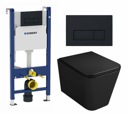Комплект 3 в 1 инсталляция Geberit Duofix + Унитаз подвесной Owl 1975 Ruta-H OWLT190404 + кнопка черная матовая