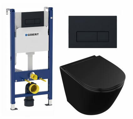Комплект 3 в 1 инсталляция Geberit Duofix + Унитаз подвесной Owl 1975 Vind Cirkel-H Matt Black OWLT190305 + кнопка черная матовая