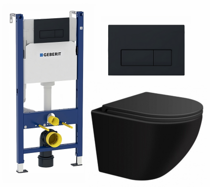 Комплект 3 в 1 инсталляция Geberit Duofix + Подвесной унитаз SinteSi EVI + кнопка черная матовая