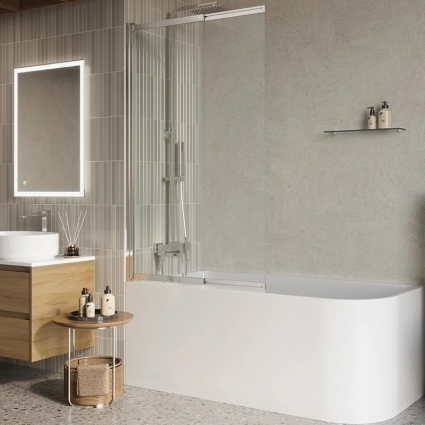 Шторка на ванну BelBagno Luce VF-11-90/145-C-Cr профиль хром, стекло прозрачное в современном стиле