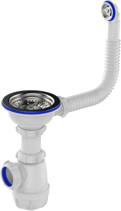 Сифон для мойки Aquant Standart B0142-14-MR с круглым переливом, белый