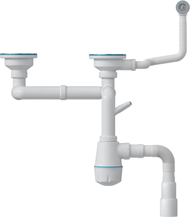 Сифон для мойки Bath Master BM0202SP для двойной мойки с переливом, белый