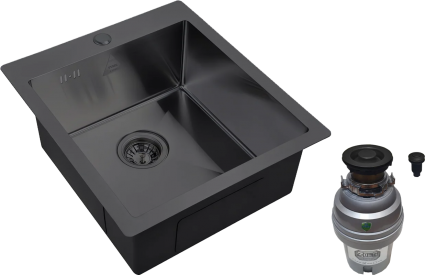 Комплект Мойка кухонная Zorg Steel Hummer SH 4551 GRAFIT + Измельчитель ZR-75 D GRAFIT матовая, квадратная