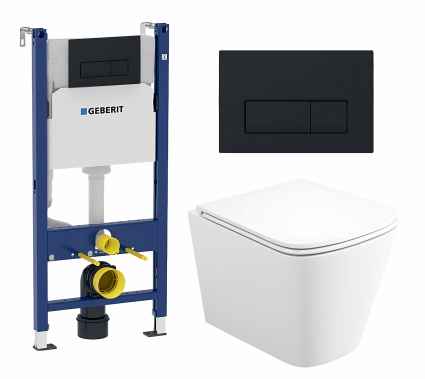 Комплект 3 в 1 инсталляция Geberit Duofix + Унитаз подвесной Enio Binario Tornado 1.0 EN4180237 + кнопка черная матовая