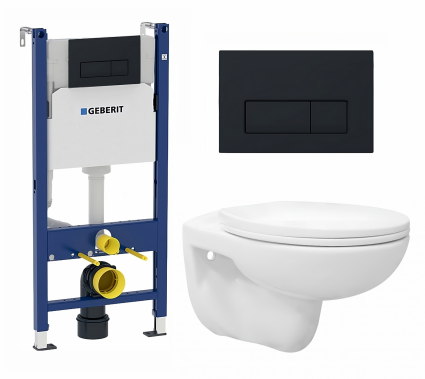 Комплект 3 в 1 инсталляция Geberit Duofix + Унитаз подвесной Enio Ekos EN0170571 + кнопка черная матовая