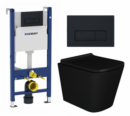 Комплект 3 в 1 инсталляция Geberit Duofix + Унитаз подвесной Enio Binario BL EN4180225 + кнопка черная матовая