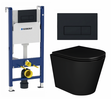Комплект 3 в 1 инсталляция Geberit Duofix + Унитаз подвесной Enio Cento BL EN4280035 + кнопка черная матовая