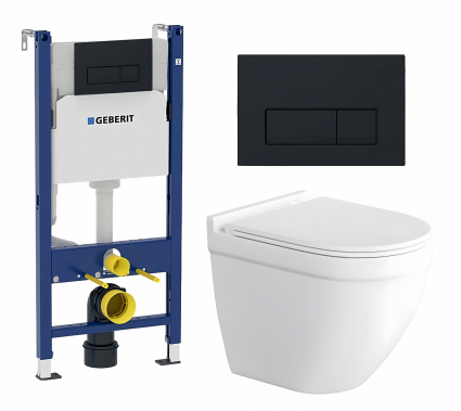 Комплект 3 в 1 инсталляция Geberit Duofix + Унитаз подвесной Enio Pulito EN1170052 + кнопка черная матовая