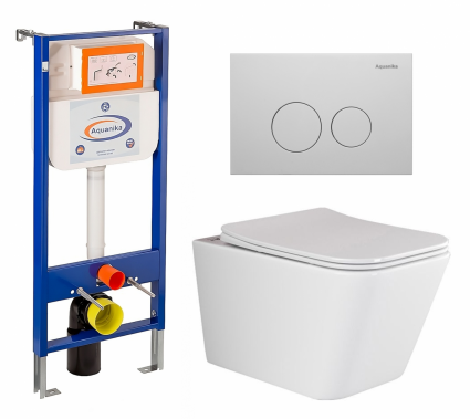Комплект 3 в 1 инсталляция Enio Aquanika + Унитаз подвесной Ceramica Nova Metric Rimless CN3007 + кнопка белая круглая