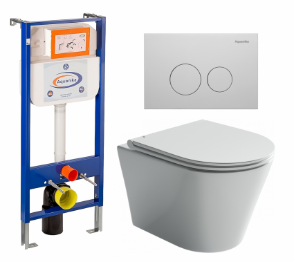 Комплект 3 в 1 инсталляция Enio Aquanika + Унитаз подвесной Ceramica Nova Forma CN3011 + кнопка белая круглая