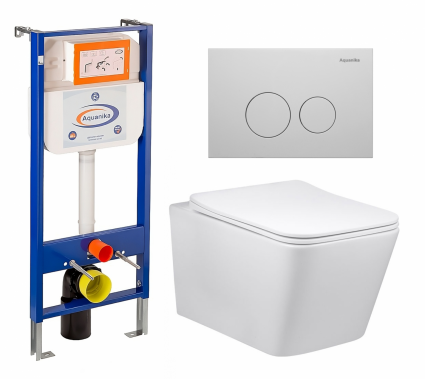 Комплект 3 в 1 инсталляция Enio Aquanika + Унитаз Vincea Q-Line VT1-12 + кнопка белая круглая
