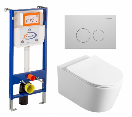 Комплект 3 в 1 инсталляция Enio Aquanika + Унитаз Vincea Cute VT1-24 + кнопка белая круглая