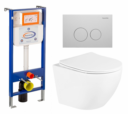 Комплект 3 в 1 инсталляция Enio Aquanika + Унитаз подвесной BelBagno Uno BB3105CHR/SC + кнопка белая круглая