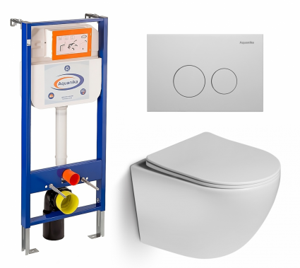 Комплект 3 в 1 инсталляция Enio Aquanika + Унитаз подвесной SantiLine SL-5005 + кнопка белая круглая
