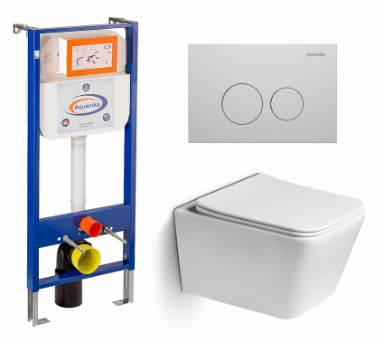 Комплект 3 в 1 инсталляция Enio Aquanika +  Унитаз подвесной SantiLine SL-5007 + кнопка белая круглая