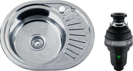 Комплект Мойка кухонная РМС MD6 MD6-5745OVL L + Измельчитель Bone Crusher BC 1000-AS матовая, овальная