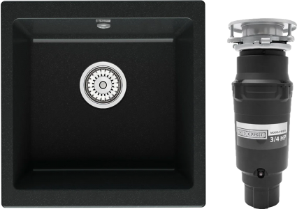 Комплект Мойка кухонная Point Бату 45 черная + Измельчитель Bone Crusher BC 910-SL-Slim Line матовая, квадратная