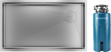 Комплект Мойка кухонная Paulmark Next-Skew PM887444-BS брашированная сталь + Измельчитель Intenso прямоугольная,  в современном стиле