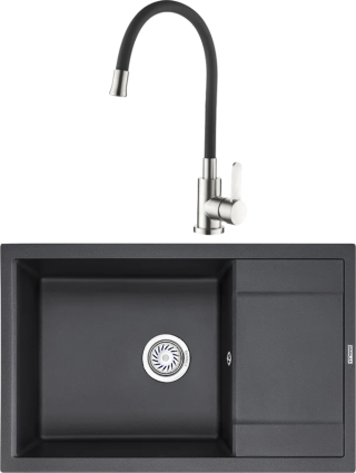 Комплект Мойка кухонная Granula 7805, черный + Смеситель Ledeme Rainbow L74004-2 черный, матовая, прямоугольная