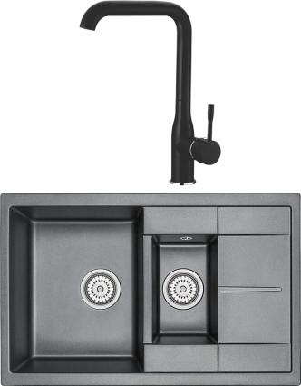 Комплект Мойка кухонная Granula 7802, черный + Смеситель Ledeme L4698B черный матовый, матовая, прямоугольная
