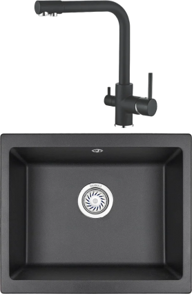 Комплект Мойка кухонная Granula 5551, черный + Смеситель Ledeme L4055B-3 черный, матовая, прямоугольная