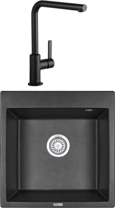 Комплект Мойка кухонная Granula 5102, черный + Смеситель Kludi L-ine S 408033975 черный, матовая, квадратная