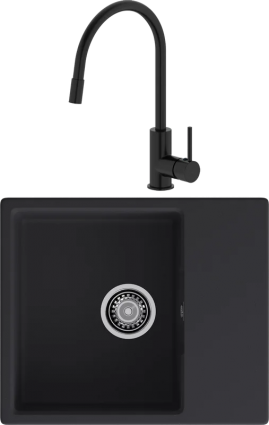 Комплект Мойка кухонная GranFest Urban 658L черная + Смеситель IDDIS Kitchen 360 K36BLJ0i05 черный, с гибким изливом, матовая, прямоугольная