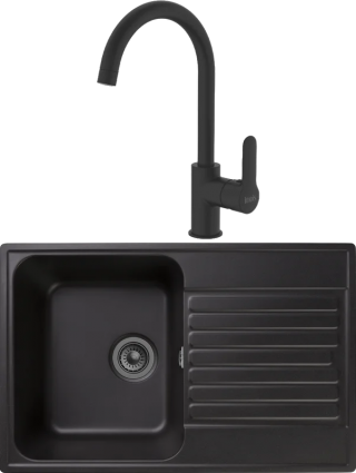 Комплект Мойка кухонная GranFest Quarz Z78 черный + Смеситель IDDIS Cuba CU5BLJ0i05 черный матовая, прямоугольная