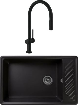 Комплект Мойка кухонная GranFest Quarz Z 51 черная + Смеситель Hansgrohe Talis M54 72800670 матовый черный матовая, прямоугольная