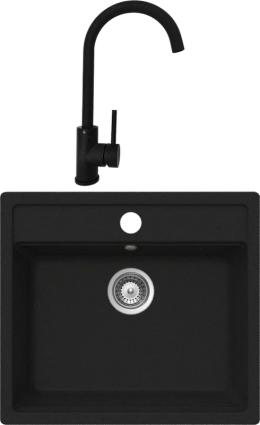 Комплект Мойка кухонная Whinstone Немос 1B черная + Смеситель РМС Sus124blk 017F черный матовая, прямоугольная