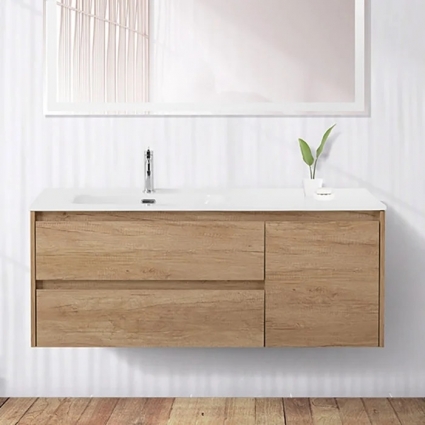 Тумба с раковиной BelBagno Kraft 120 L, 2 ящика, дверца, rovere nebrasca nature, подвесная, матовая