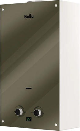 Проточный водонагреватель Ballu Fiery Glass GWH 10 Mirror газовый 20 кВт, медный теплообменник, с индикатором нагрева, с дисплеем
