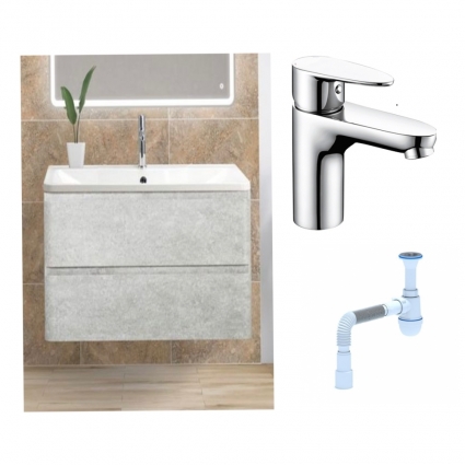 Комплект: Тумба с раковиной BelBagno Albano 100 cemento verona grigio + Смеситель Wasserkraft Leine 3503 для раковины однорычажный хром + Сифон АниПласт
