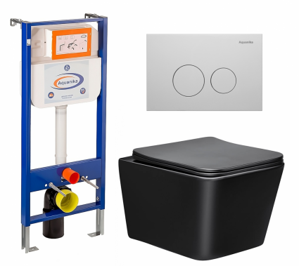 Комплект 3 в 1 инсталляция Enio Aquanika + Унитаз Vincea Q-Line VT1-12MB + кнопка белая круглая