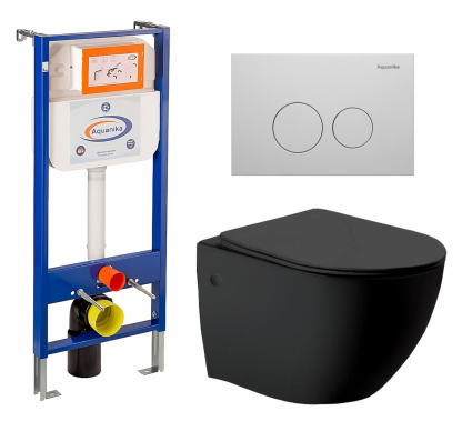 Комплект 3 в 1 инсталляция Enio Aquanika + Унитаз Vincea Globo VT1-14MB + кнопка белая круглая