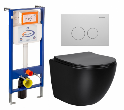Комплект 3 в 1 инсталляция Enio Aquanika + Унитаз Vincea Globo VT1-14SMB + кнопка белая круглая